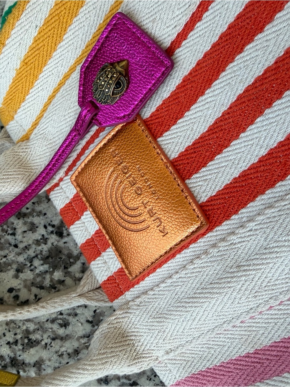 Kurt Geiger Striped Canvas Tote with Pink, Orange, Yellow Accents - Picture 4 of 8